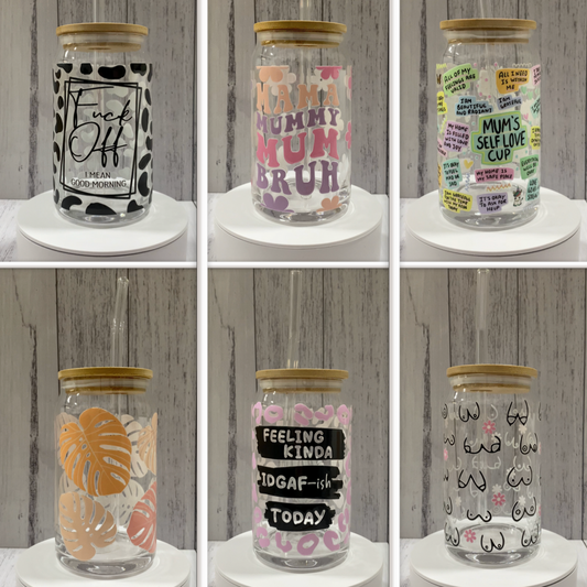 Printed Glass Can with Lid - Creative Printz